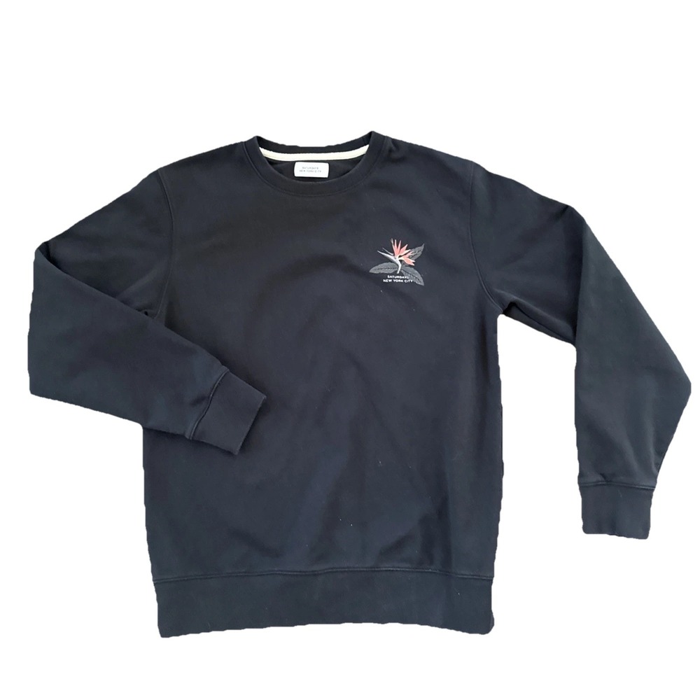 Saturdays New York City Sweatshirt Men Large Black Bird of Paradise Crewneck